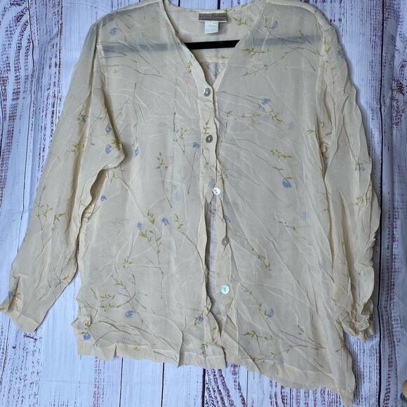 Loose Threads Cream Floral Blouse Button Up Sz L - Picture 1 of 7
